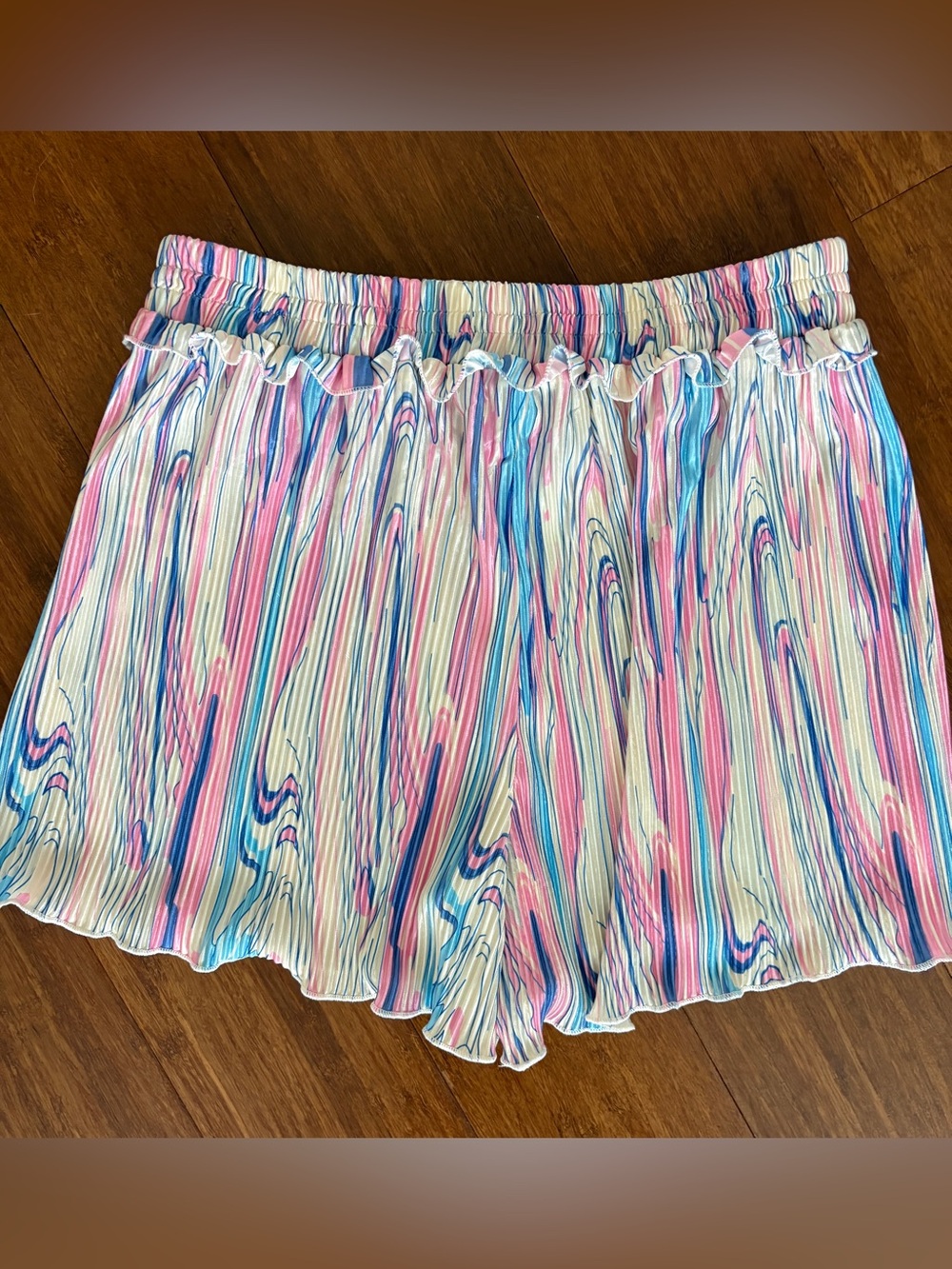 NFD Shorts Pastel Swirled Tyedye Plisse Accordion Pleated Pink & Blue SZ: M - Picture 8 of 8